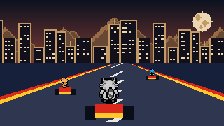 Une voiture de nuit sur une route, en pixel art