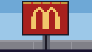 Le décor du restaurant, en pixel art